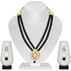 Aheli Wedding Party Faux Kundan Pendant Beads Necklace Earrings Set Bollywood Party Indian Jewelry for Women