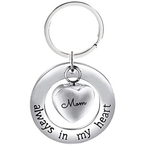 NextStone Family Stainless Steel Always in My Heart Ashes Urn Necklace Heart Pendant Keychain Cremation Jewelry Gift