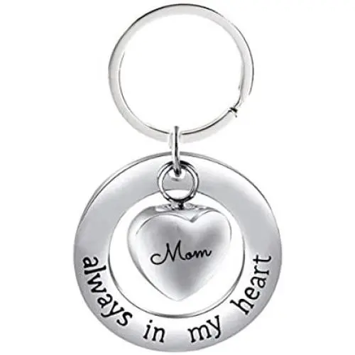 NextStone Family Stainless Steel Always in My Heart Ashes Urn Necklace Heart Pendant Keychain Cremation Jewelry Gift