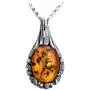 Amber by Graciana. Sterling Silver Amber Oval Pendant Chain Necklace 18 Inches