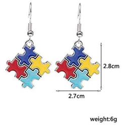 Eiffy Autism Awareness Hope Jigsaw Puzzle Piece Drop Earring Heart Cross Pendant Necklace Bracelet with Snake Chain for Women Jewelry
