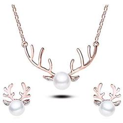 BITSEACOCO Personalized Christmas Necklace Earrings Set for Women, Charm Rose Gold Pearl Necklace Funny Christmas Jewelry Gifts for Girls, Teen Girls, Mom, Grandma