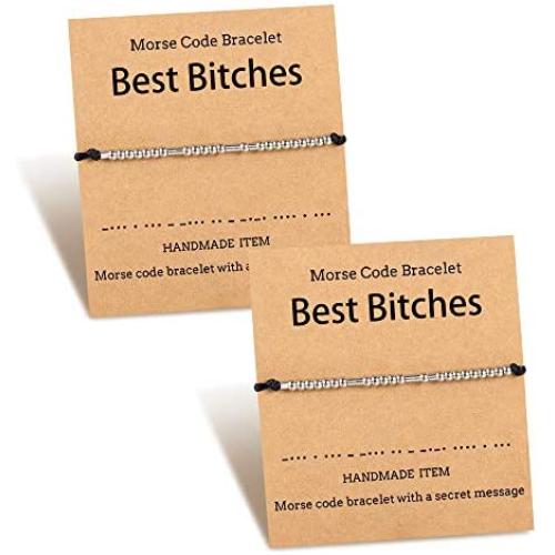 PPJew Morse Code Matching Bracelets Handmade Stainless Steel Adjustable String Bracelets for Women Men Boys Girls Sister 2 Pcs