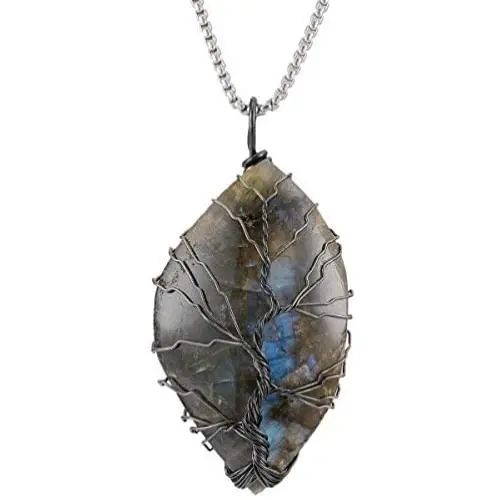 SUNYIK Natural Labradorite Stone Pendant Necklace for Unisex, Handmade Wire Wrapped Irregular Jewelry for Healing SUNYIK Natural Labradorite Stone Pendant Necklace for Unisex, Handmade Wire Wrapped Irregular Jewelry for Healing