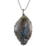 SUNYIK Natural Labradorite Stone Pendant Necklace for Unisex, Handmade Wire Wrapped Irregular Jewelry for Healing