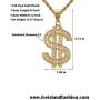 Lee Island Fashion 24K Gold Plated Simulated Diamond CZ Fully Dollar Sign Pendant Stainless Steel Necklace, 24 inch Chain Jewelry