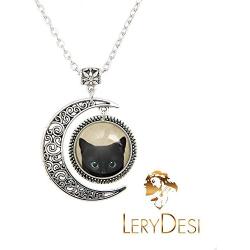Beautiful Season DIY Moon Pendant Black Cat Pendant Necklace Black Cat Necklace Cute Black Cat Jewelry Gift for Fashion Women