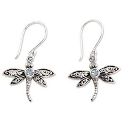 NOVICA .925 Sterling Silver and Blue Topaz Dangle Earrings, Enchanted Dragonfly