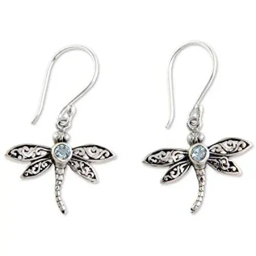 NOVICA .925 Sterling Silver and Blue Topaz Dangle Earrings, Enchanted Dragonfly NOVICA .925 Sterling Silver and Blue Topaz Dangle Earrings, Enchanted Dragonfly