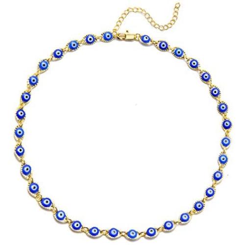 Dcfywl731 Evil Eye Choker Pendant Necklace for Women Dainty Cute Handmade Tiny Bead Necklace for Teen Girls