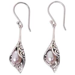 NOVICA Silver White Cultured Freshwater Pearl .925 Silver Dangle Earrings