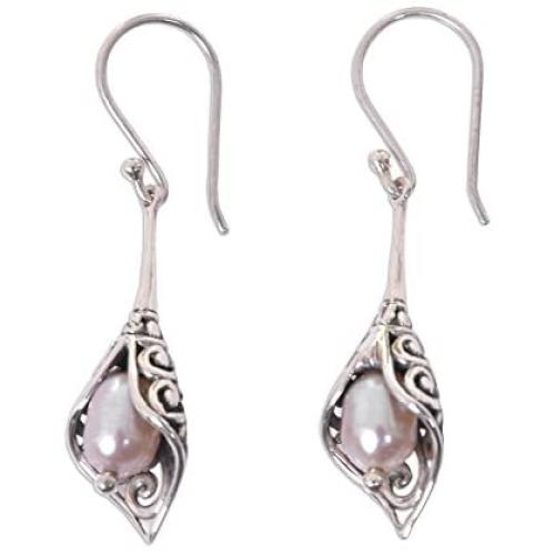 NOVICA Silver White Cultured Freshwater Pearl .925 Silver Dangle Earrings