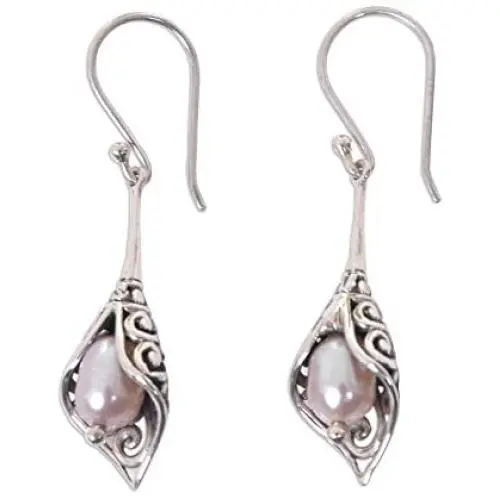 NOVICA Silver White Cultured Freshwater Pearl .925 Silver Dangle Earrings NOVICA Silver White Cultured Freshwater Pearl .925 Silver Dangle Earrings
