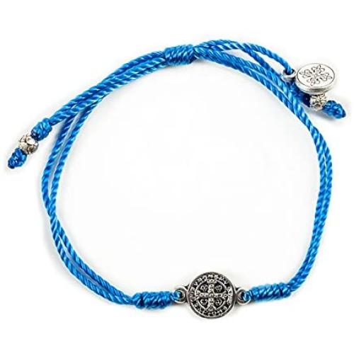 My Saint My Hero Breathe Blessing Bracelet - Silver-Plated Medal on Blue Hand-Woven Cord