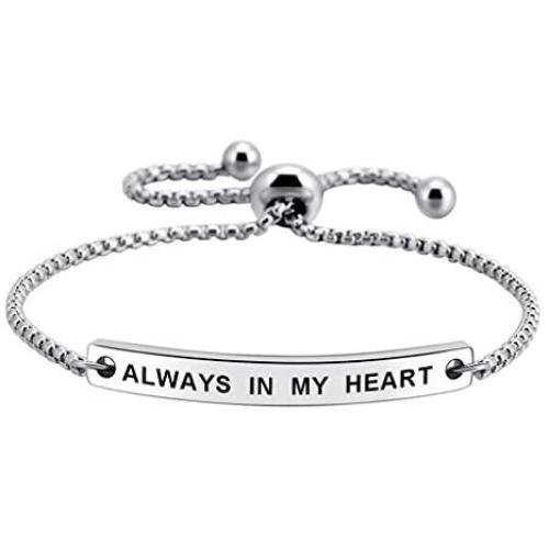 Always in My Heart Inspirational Quote Bar Bracelet Engraved Message Girls Women Jewelry