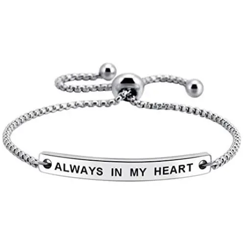 Always in My Heart Inspirational Quote Bar Bracelet Engraved Message Girls Women Jewelry