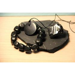 Karelian Heritage Genuine Regular Shungite Tumbled Bracelet, Round Pendant, and Elite Stone Set S012
