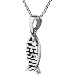 AeraVida Beautiful Christian “Jesus Fish” .925 Sterling Silver Pendant Necklace