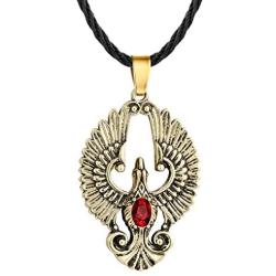 AILUOR Stainless Steel Charm Created Ruby Phoenix Pendant Necklace Scandinavian Antique Gothic Viking Slavic Amulet Bird of Wonder Animal Rope Necklace Fashion Jewelry for Women Men