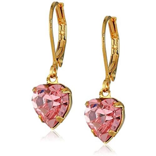 1928 Jewelry Gold-Tone Pink Genuine Swarovski Crystal Heart Drop Earrings