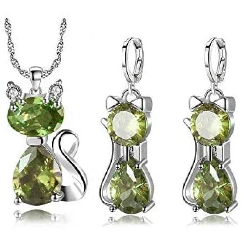 Almusen Little cat Jewelry Set for Women Plating Cubic Zirconia Earrings and Necklace Set Valentines Jewelry Gift Birthday Gift for Mom Women Wife Girls Her
