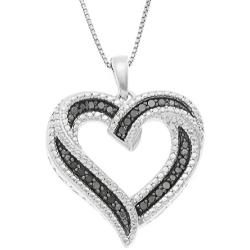 JewelExclusive Sterling Silver 1/4cttw Natural Round-Cut Black Diamond Heart Pendant-Necklac with an 18 Inch Chain