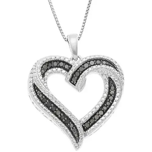 JewelExclusive Sterling Silver 1/4cttw Natural Round-Cut Black Diamond Heart Pendant-Necklac with an 18 Inch Chain JewelExclusive Sterling Silver 1/4cttw Natural Round-Cut Black Diamond Heart Pendant-Necklac with an 18 Inch Chain
