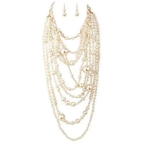 GRACE JUN Multilayer Strand Chain Faux Pearls Flapper Beads Cluster Long Choker Necklace GRACE JUN Multilayer Strand Chain Faux Pearls Flapper Beads Cluster Long Choker Necklace