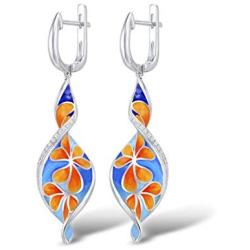 Santuzza 925 Sterling Silver Handmade Colorful Enamel Earrings For Woman Elegant Orange Flower Spiral Shape Shiny Cubic Zirconia Drop Earrings Fashion Jewelry