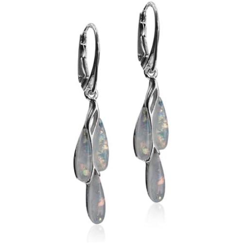 Sterling Silver Imitation Opal Dreams Leverback Earrings
