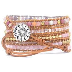 Starto Handmade 5 Wrap Bracelet Natural Jasper Druzy Turquoises Leather Boho Bracelets Jewelry