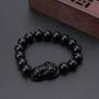 Goldenlight 2 Pcs Pi Xiu Bracelet Feng Shui Black Obsidian Wealth Bracelet for Women Men Adjustable Elastic