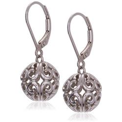 Plated Sterling Silver Filigree Ball Leverback Dangle Earrings