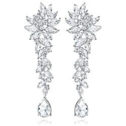 mecresh Bridal Wedding Teardrop Marquise Crystal Cluster Chandelier Dangle Earrings for Women Valentines Day Gift