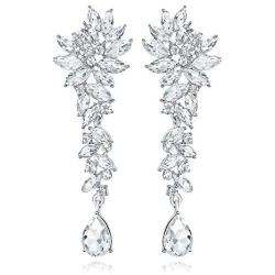 mecresh Bridal Wedding Teardrop Marquise Crystal Cluster Chandelier Dangle Earrings for Women Valentines Day Gift