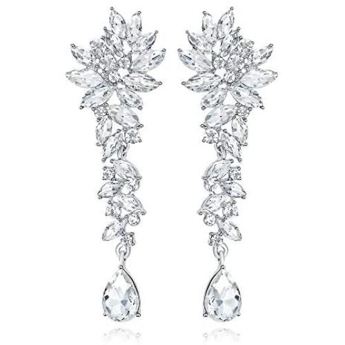 mecresh Bridal Wedding Teardrop Marquise Crystal Cluster Chandelier Dangle Earrings for Women Valentines Day Gift
