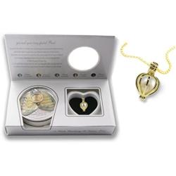 Pearlina Cultured Wish Pearl in Oyster Necklace Set Gold Plated Cage Locket w/ Stainless Steel Chain 18''