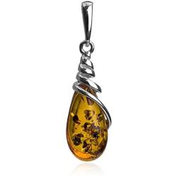 Amber Sterling Silver Drop Dangle Earrings Pendant Necklace Set Chain 18''