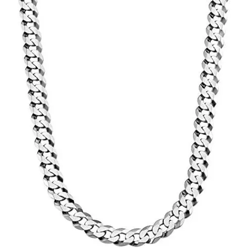 Savlano 925 Sterling Silver 7.5mm Italian Solid Curb Cuban Link Chain Necklace for Men & Women - Made in Italy Comes Gift Box (7.5mm)