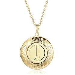 Locket Necklace That Holds Pictures Alphabet Initial Letter Round Lockets 18K Gold Plated Photo Memory Locket Necklaces