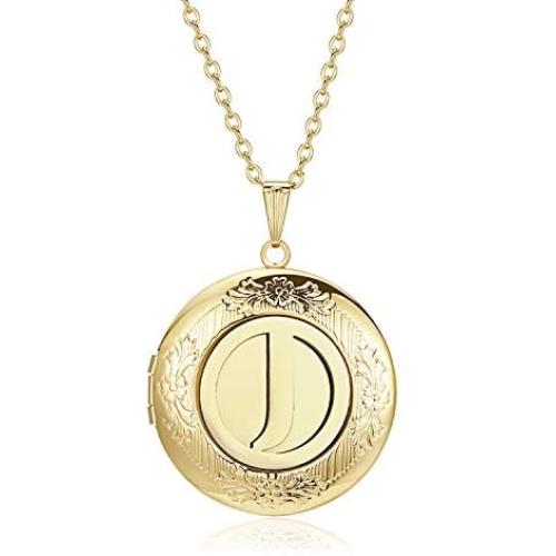 Locket Necklace That Holds Pictures Alphabet Initial Letter Round Lockets 18K Gold Plated Photo Memory Locket Necklaces