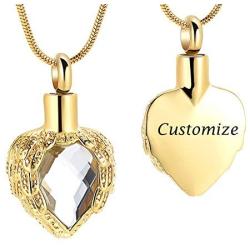 memorial jewelry Gold Angel Wings Glass Heart Urn Pet/Human Cremation Pendant Necklace Jewelry for Ashes
