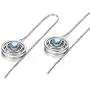 AOBOCO Sterling Silver Planet Galaxy Dangle Drop Earrings, Hypoallergenic Threader Earrings, Simulated Aquamarine Birthstone Crystal from Austria, Anniversary Birthday Jewelry Gifts for Women(Blue)