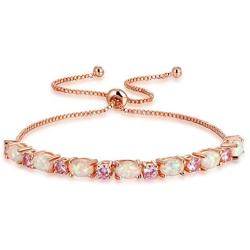 CiNily 18K White Gold/Rose Gold Plated Bracelets-Adjustable Sparkling Cubic Zirconia White Opal Bracelet for Women Girls for Her