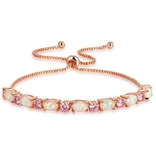 CiNily 18K White Gold/Rose Gold Plated Bracelets-Adjustable Sparkling Cubic Zirconia White Opal Bracelet for Women Girls for Her