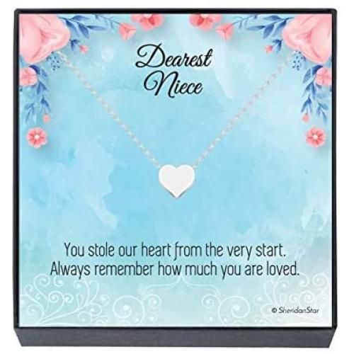 Niece Jewelry Necklace Gift from Aunt or Uncle - Dear Niece You Stole Our Heart From The Very Start Small Heart Pendant Birthday Gift, Niece Jewelry Present, Graduation