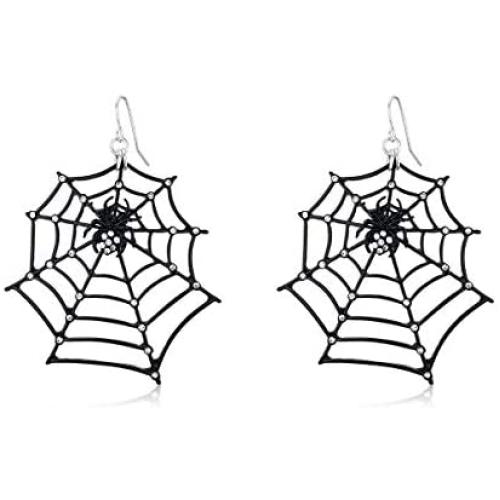 1 Pair Big Spider Web Earrings for Women Girls Black Spider Rhinestone Dangle Drop Earrings Halloween Party Costume Accessories Jewelry Birthday Gifts