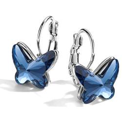 T400 Blue Purple Pink Crystal Butterfly Lever Back Earrings Birthday Gift for Women Girls