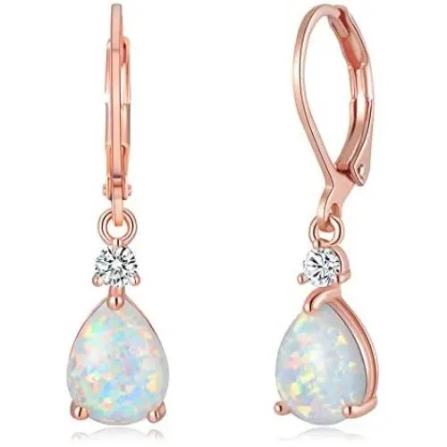 FEELDAN 14K Gold Plated Created White Opal Teardrop Lever-Back Dangle Earrings FEELDAN 14K Gold Plated Created White Opal Teardrop Lever-Back Dangle Earrings