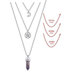 MJartoria Moon Pentagram Necklace Pentacle Crystal Chakra Necklace Charm Pendant Multi Layered Alloy Chain Choker Necklaces Set Gothic Jewelry